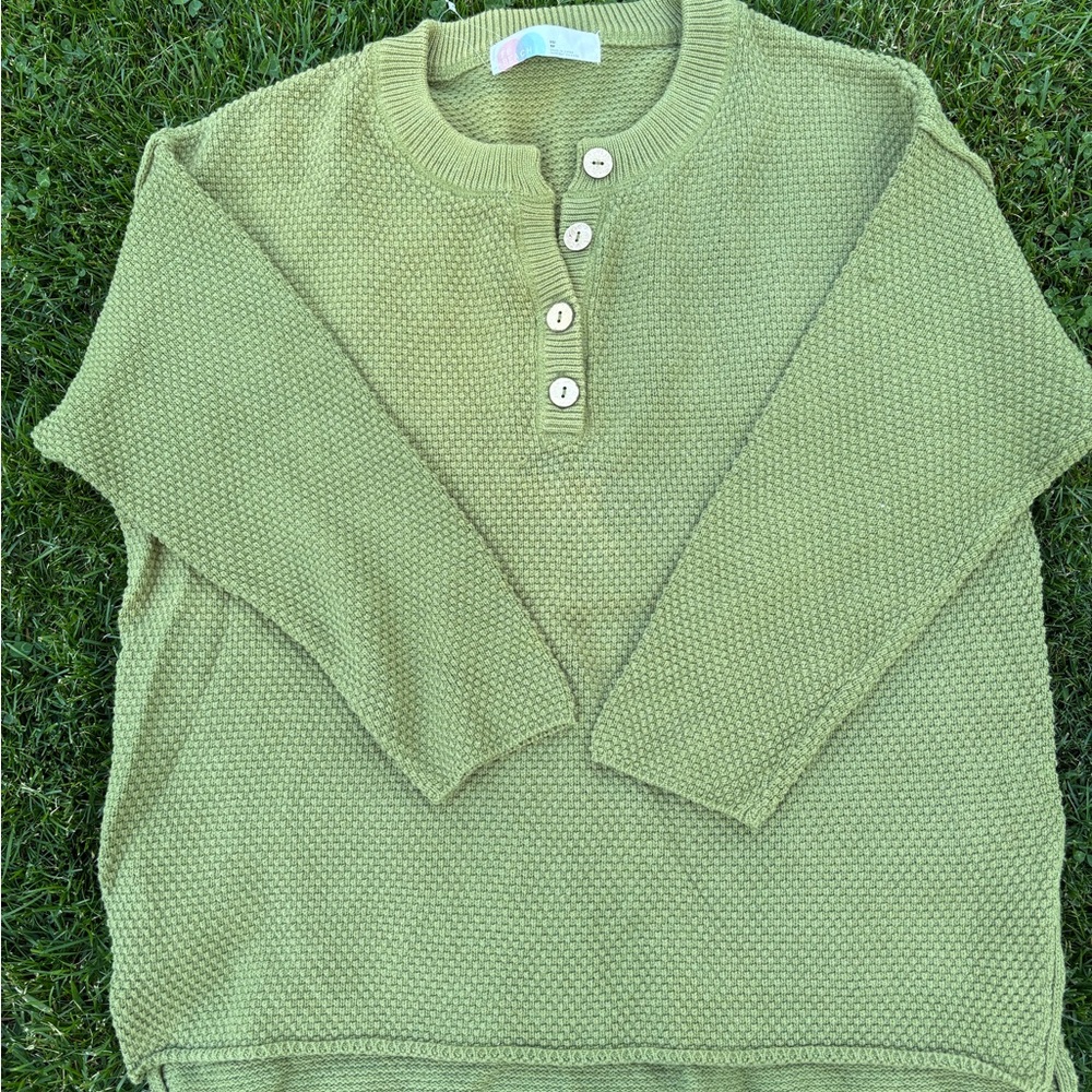 Free People Olive Green Textured Henley Sweater & Pant set